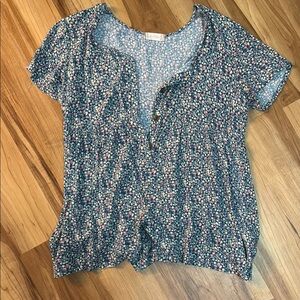 Altar'd State Blue and White Jumpsuit with Ruched Details